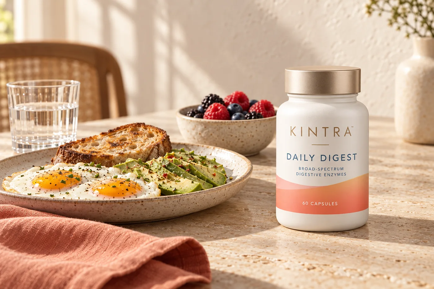 KINTRA Daily Digest beside a balanced brunch